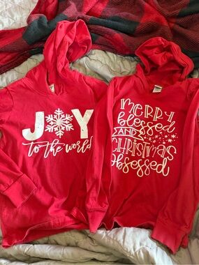 Kavio Kids Red Holiday Hoodies with White Christmas Graphics